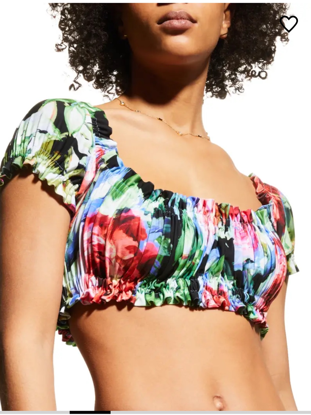 Norma Kamali Jose Rose Garden Puff Sleeve Bikini Top Crop Top Nwt Xs Festival